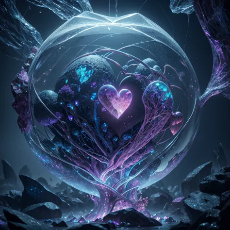 big crystal with many hearts inside, fantasy, cinema 4d, polished, colorful, intricate, eldritch, ethereal, vibrant, surrealism,...