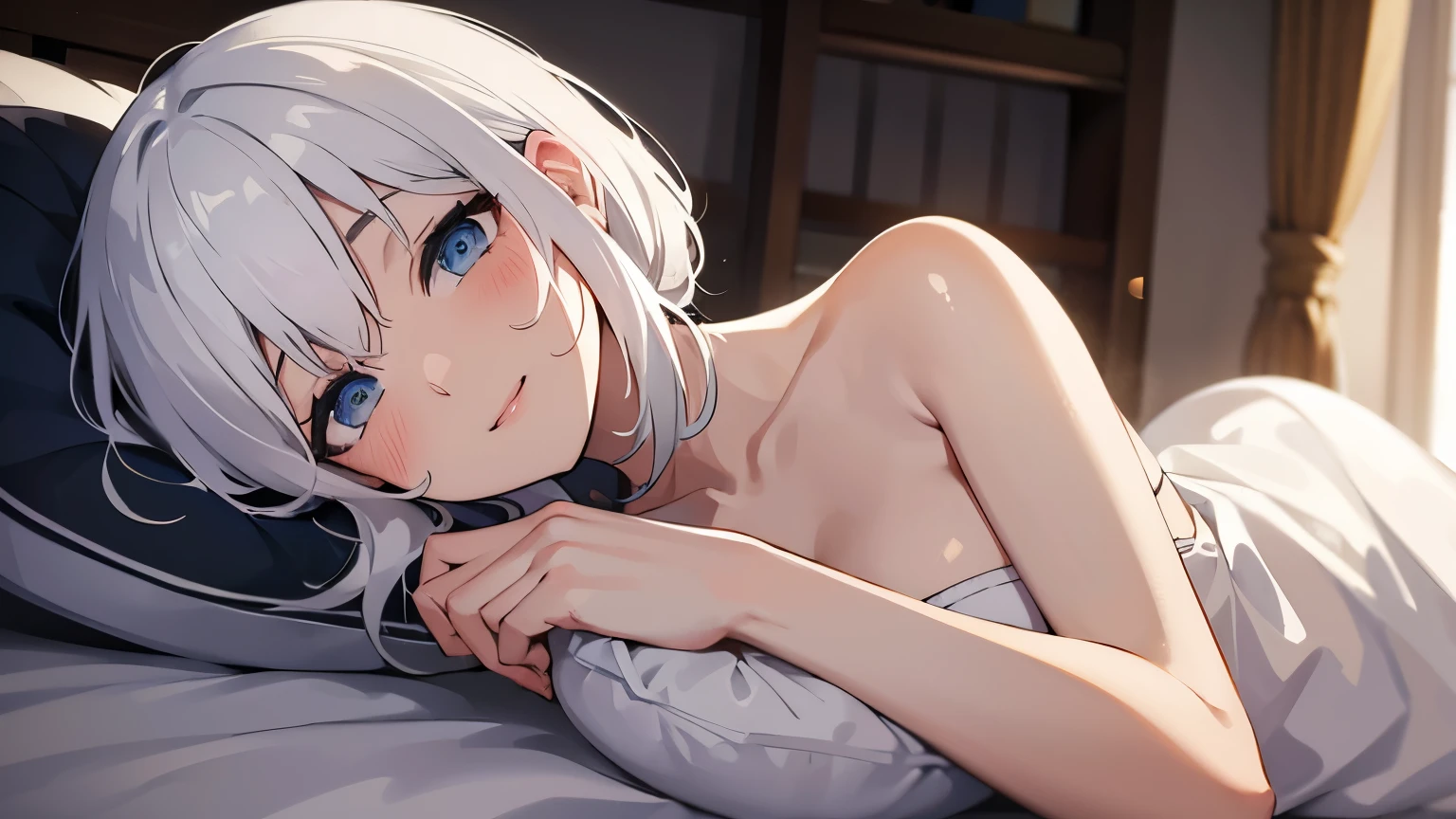 Anime girl laying on a bed with her eyes closed - SeaArt AI