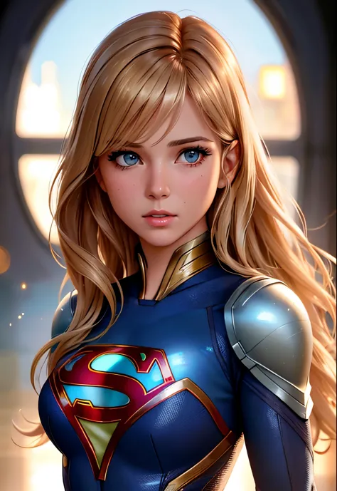 Supergirl, 8K, HD, realistic, beautiful highly detailed Body. painting by artgerm and greg rutkowski and alphonse mucha, realist...