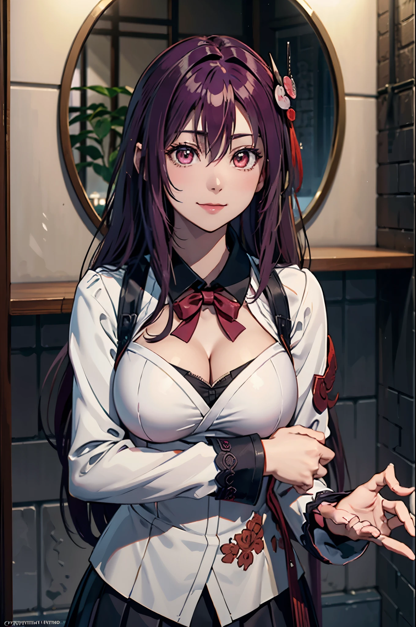 Anime girl with long purple hair and a white shirt - SeaArt AI