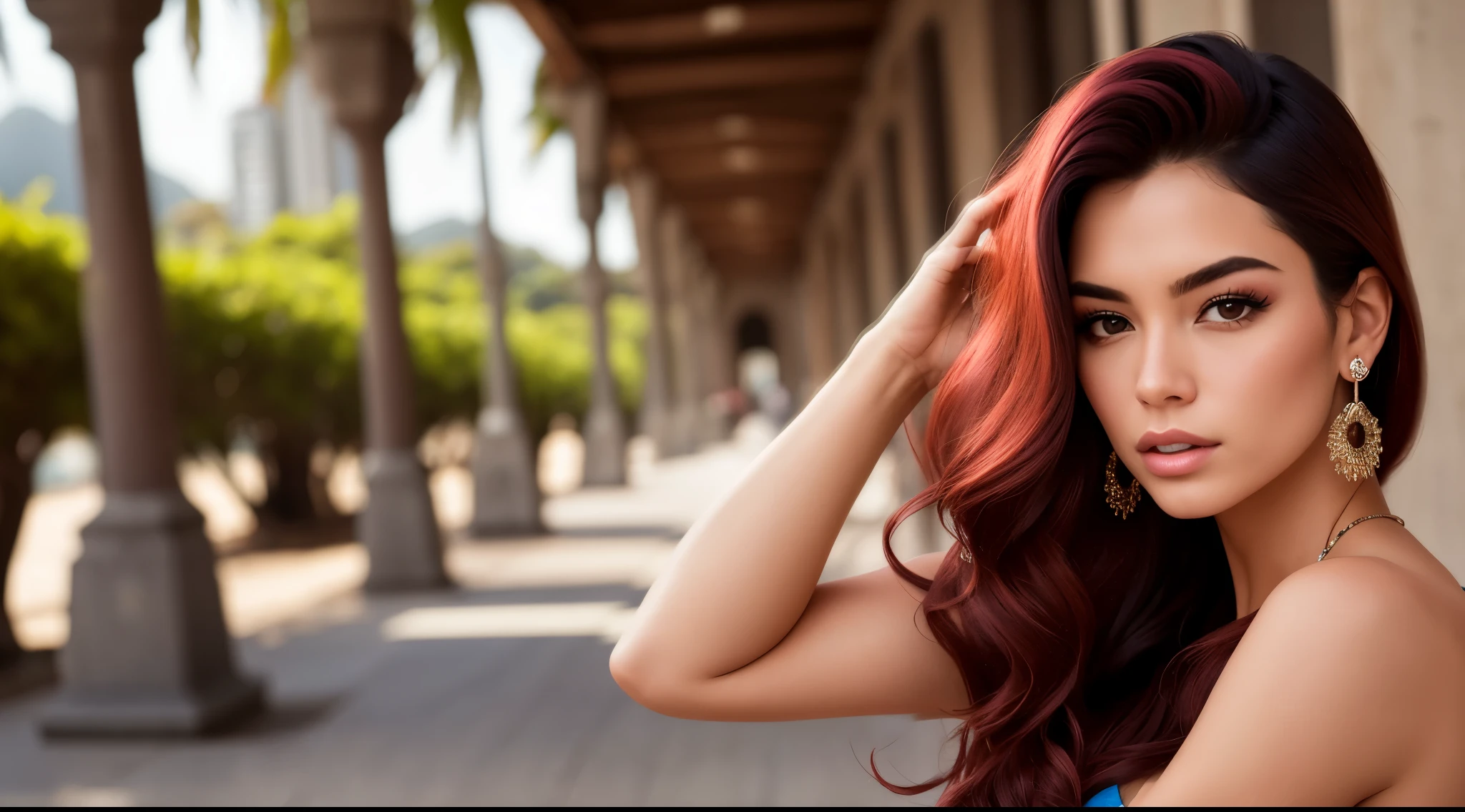 A close up of a woman with long red hair posing for a picture - SeaArt AI