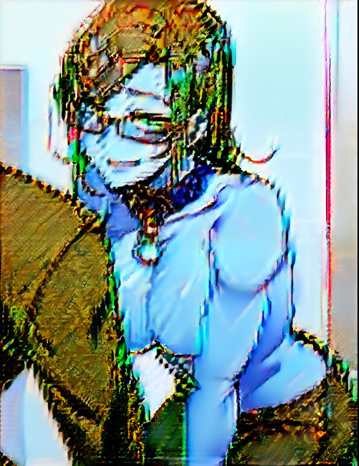 Painting of a woman with a blue face and a green head - SeaArt AI