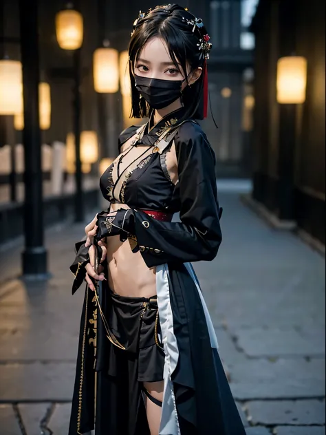 4k,8k,extreme quality, 1girl, solo, skinny, slender body, ((wear black_mask)),army_hanfu_suit, assassin, ninja, lolita fashion, ...