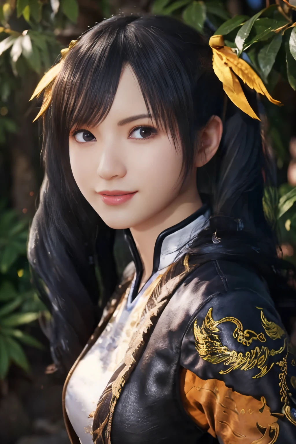 Tekken Xiaoyu,masterpiece、1 kawaii girl、17-year-old high school student、smile,fine eyes、puffy eyes、Bright outdoor,Bright downtown、highest quality, 超High resolution, (reality: 1.4), movie lighting、Japanese、asian beauty、Korean、super beautiful、beautiful skin、body facing forward、whole body,Upper body、(超reality的な)、(High resolution)、(8K)、(very detailed)、(美しくfine eyes)、(Super detailed)、 (wall-)、detailed face、bright lighting、professional lighting、looking at the viewer、look straight ahead、slanted bangs、brown hair、Nogizaka idol、