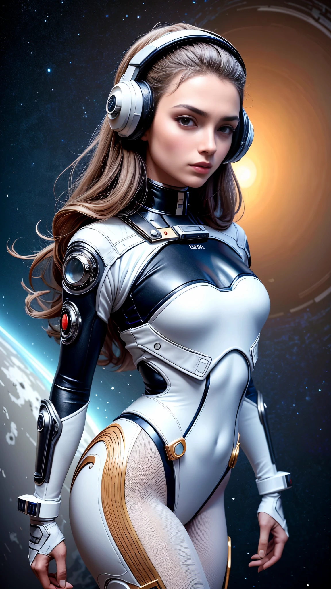 Astronaute, fille futuriste，CASQUE ASTRONAUTE，casque sur，Fond de planète du désert，style de séance photo modèle, (Fonds d&#39;écran Cg Unity 8k extrêmement détaillés), Beauté stylisée abstraite,，surréalisme, 8k, Super détail, meilleure qualité, récompensé, anatomiquement correct, 16k, Super détail