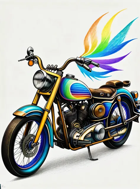 Motocicleta antiga RainbowPencilRockAI