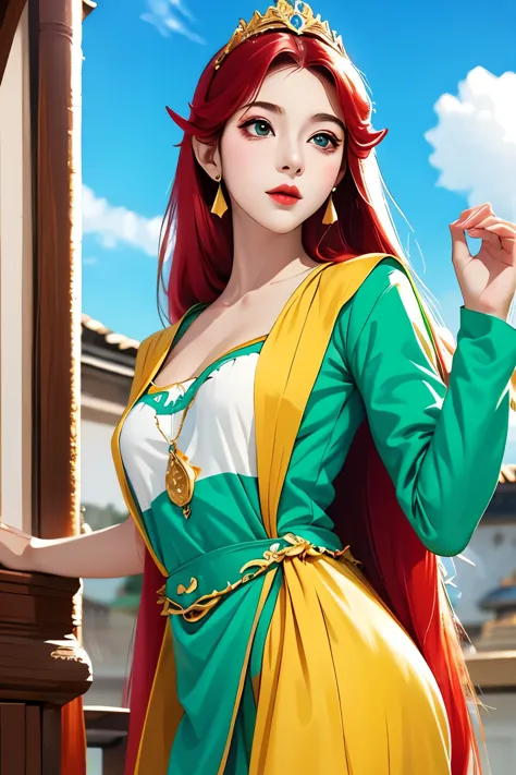 lindo, zelda\(princesa\), 1 garota, sozinho, pose sexy, 2d, anime, red tunic, saia vermelha, camiseta branca, possuido, hdr, 8k,...