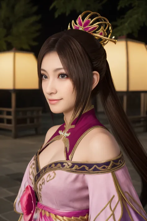 Diaochan from Sangoku Musou 8,masterpiece、1 cute girl、17-year-old high school student、smile,fine eyes、puffy eyes、bright outdoors...