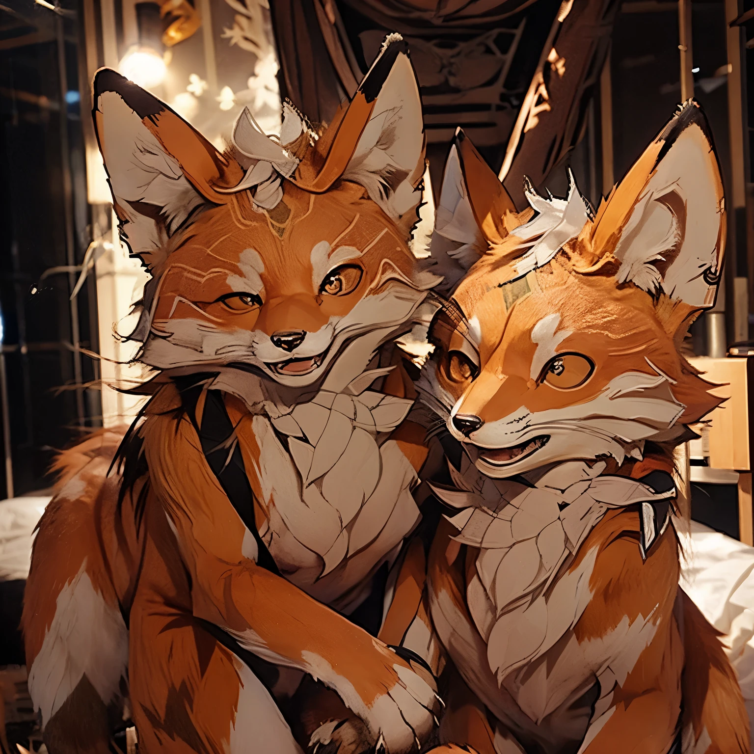 There are two foxes that are sitting next to each other - SeaArt AI