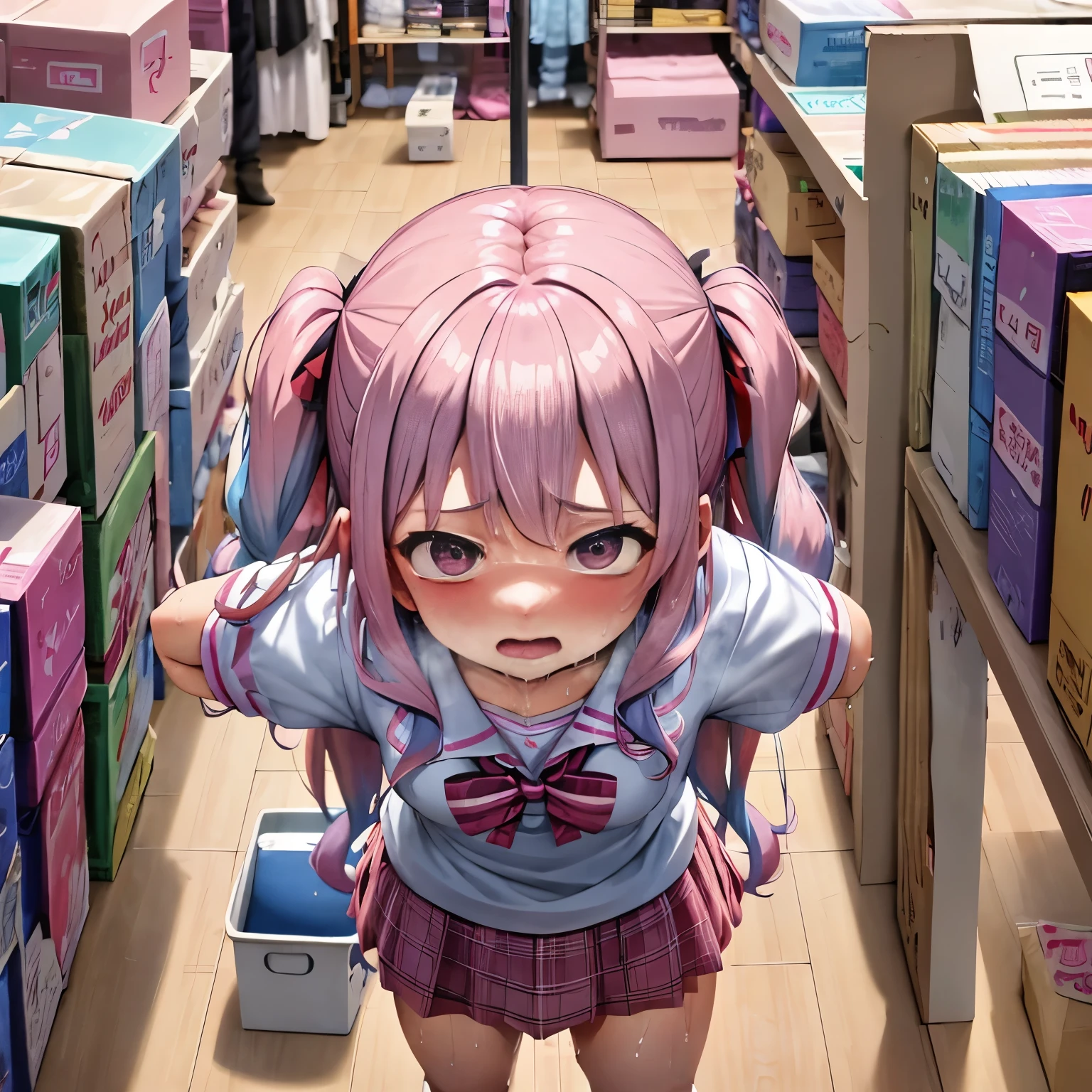 Anime girl in a store with a backpack and a backpack - SeaArt AI