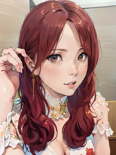 Arafe woman with long red hair and earrings, Ayami kojima amano, deAyami kojima, Yoshitomo Nara, by Ayami Kojima, Chiho, narumi ...
