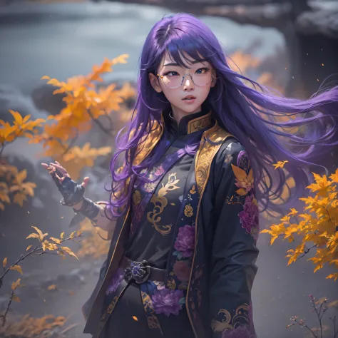 Chapter 3679 The Year of Cyberpunk（masterpiece，HD，超HD，32k lotus root starch）Bright purple flowing hair，autumn pond， lotus root s...