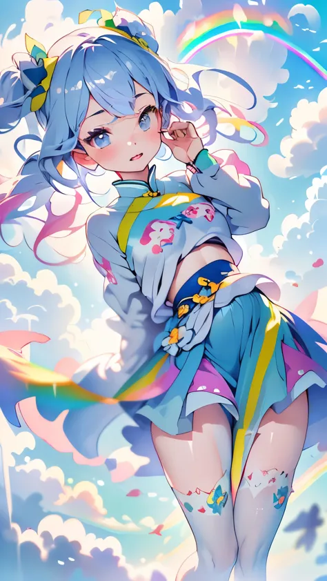 (((Floating in the sky:1.2、one girl、Stand on the clouds)))、Magical girl、Pastel clouds、perfect anatomy、small face、small nose、plum...