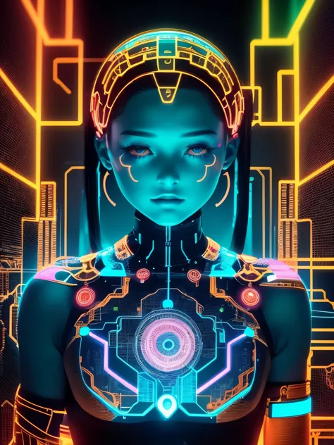 Images that show the beauty of artificial intelligence, Includes an impressive palette of vivid and captivating colors and overl...