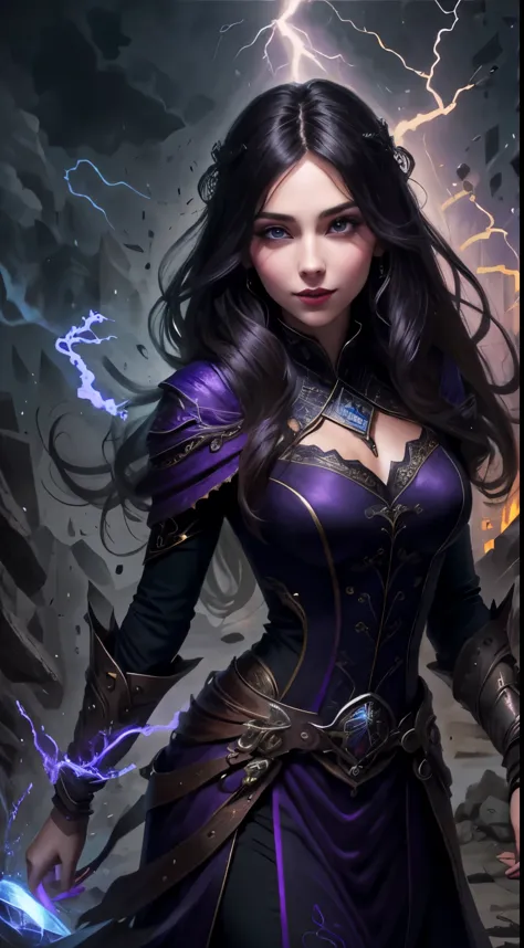 1girl, close up, beautifully evil model, sophisticated sorceress, powerful goddess, super villainess, hourglass figure, purple d...