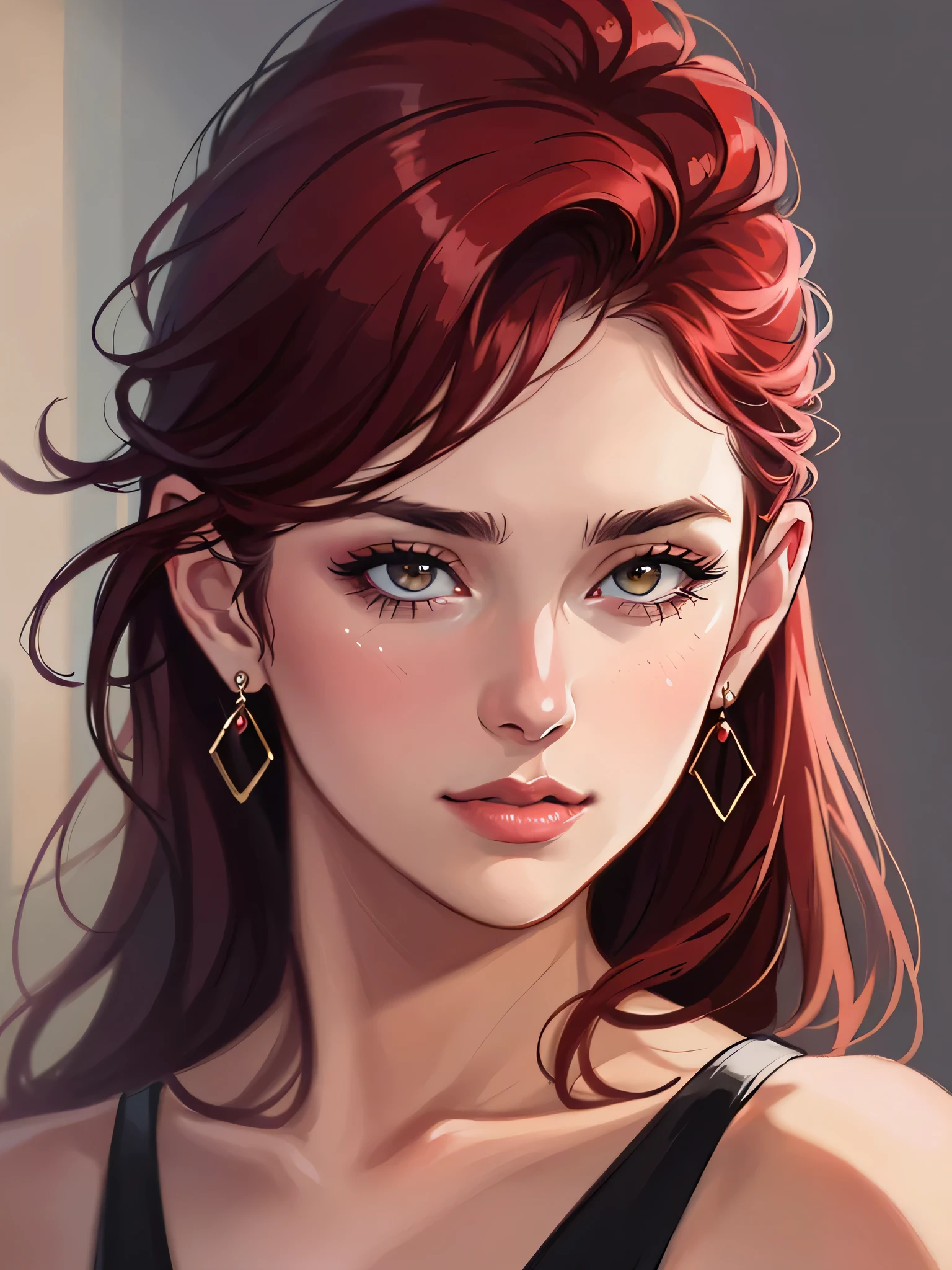 a close up of a woman with a red hair and earrings, realistic digital art 4k, realistic digital art 4 k, elegant digital painting, realistic digital painting, beautiful digital painting, gorgeous digital painting, beautiful digital illustration, realistic digital illustration, digital art portrait, realistic cute girl painting, realistic digital drawing, stunning digital illustration, stunning digital painting, glossy digital painting