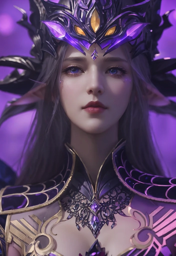 a close up of a woman in a purple dress holding a sword, 4 k detail fantasy, lineage 2 revolution style, shadowbringers cinematic, beautiful and elegant elf queen, wow 4 k detail fantasy, aion, from lineage 2, alluring elf princess knight, portrait of an elf queen, game cg, artgerm ; 3d unreal engine