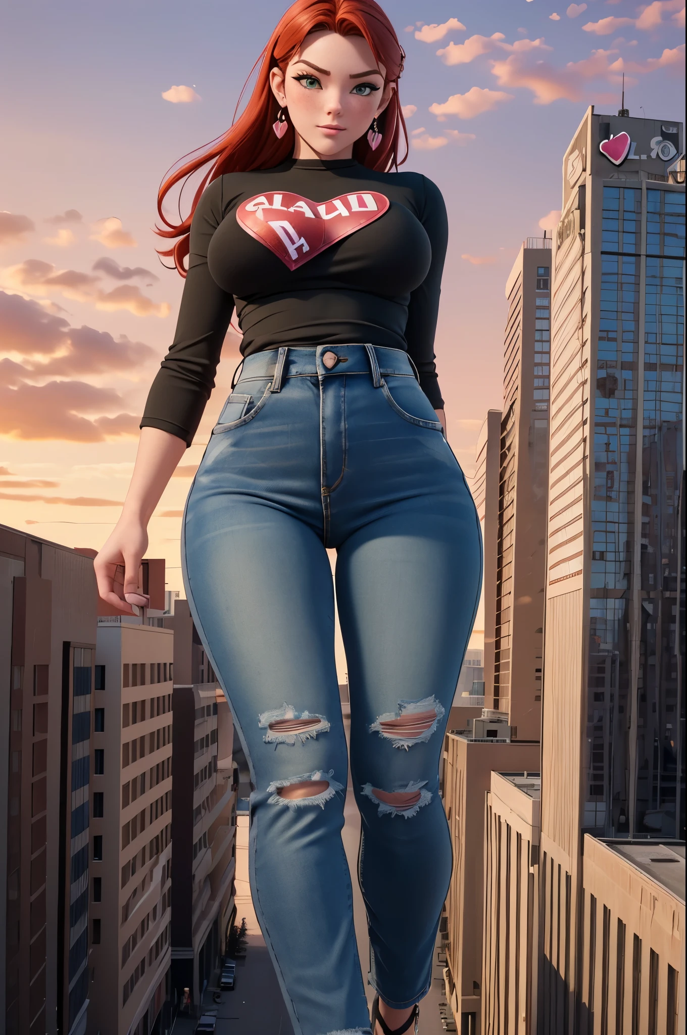 A close up of a woman in jeans and a black shirt - SeaArt AI