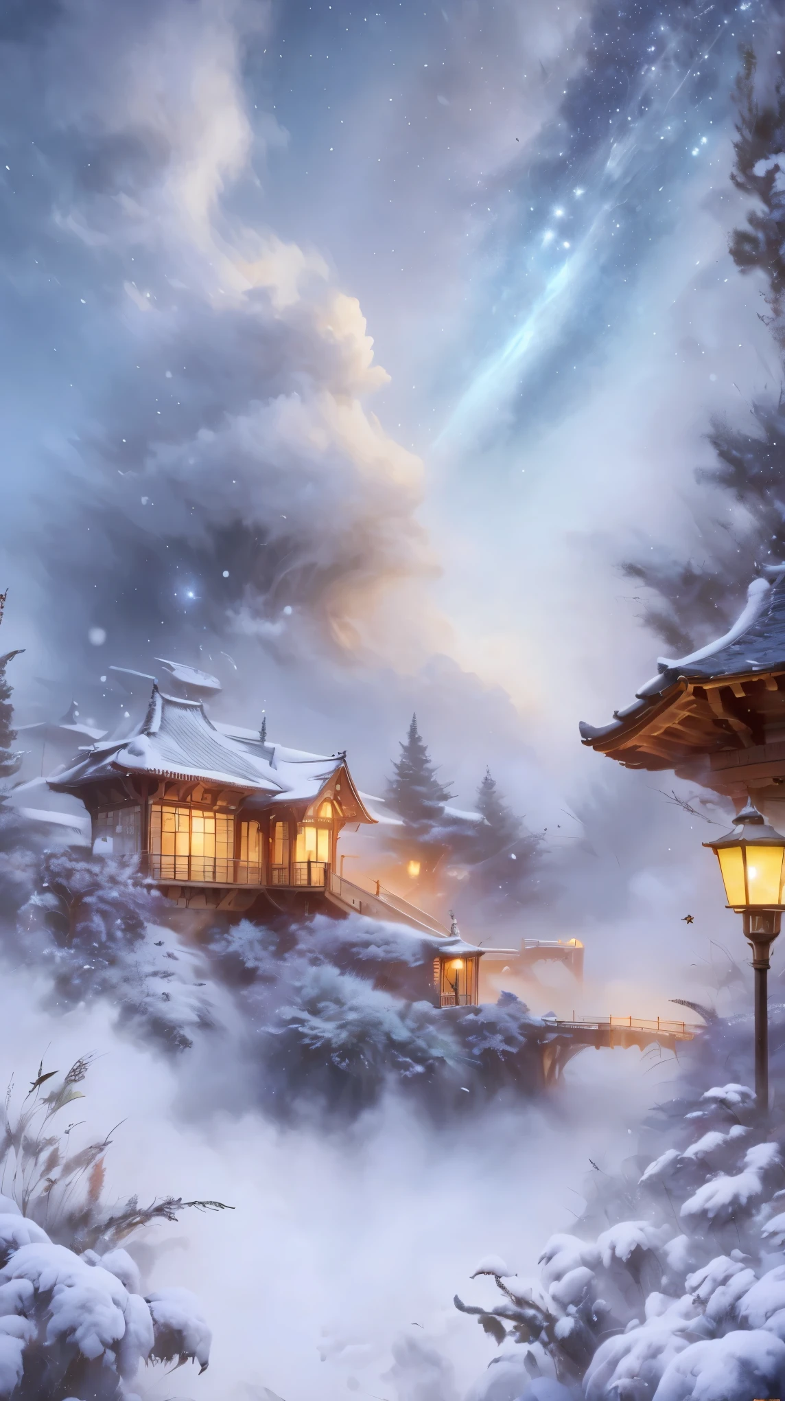 Princess的脸出现在空中，Winter scenery，Surreal wonderland，Dreamy cloud and fairy island，(big snowflake:1.3)，五颜六色的big snowflake飞舞着，Princess&#39;The palace is covered with snow，The tree of life blooms with endless vitality，Twinkling stars in the night sky，Overlapping clouds and fog，Whimsical fantasy landscape art, Beautiful Art Ultra HD 8K, 8k highly detailed digital art, Beautiful and detailed fantasy, Epic fantasy landscape, Mysterious and dreamy scenery, Magic fantasy is very detailed, magical scenery, 由big snowflake和梦幻漂浮的仙女岛组成, Detailed fantasy digital art, 8k detailed digital art