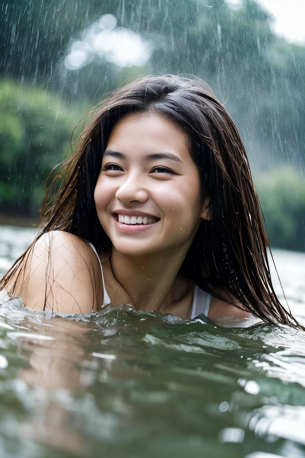 Arafed woman in the water with a smile on her face - SeaArt AI