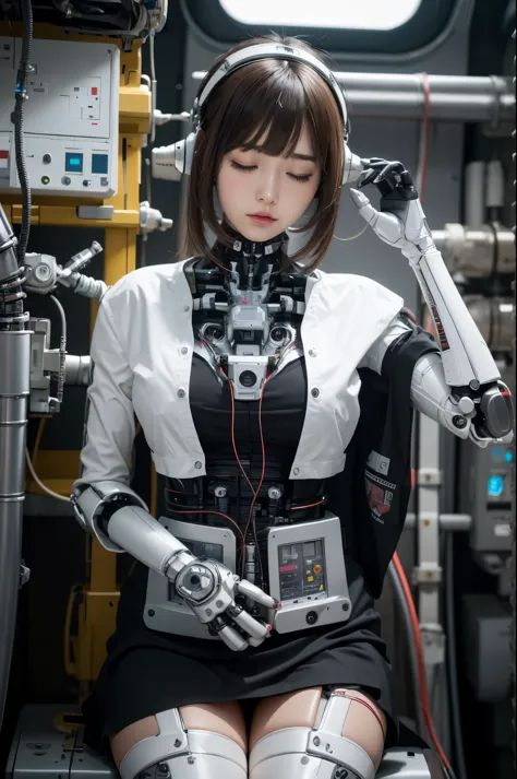 masterpiece, best quality, extremely detailed, Japaese android girl,Plump , control panels,android,Droid,Mechanical Hand, Robot ...