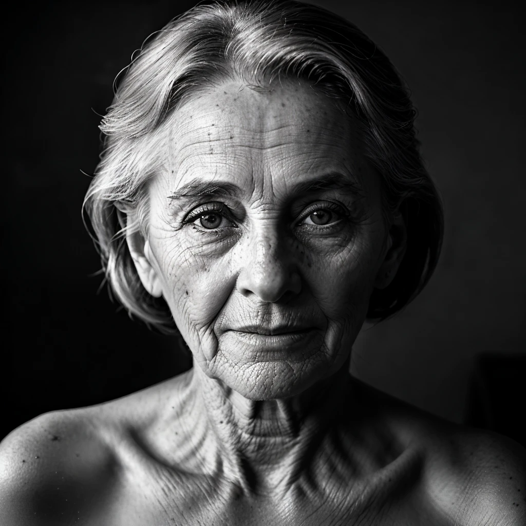 An old woman with wrinkles and no shirt on posing for a picture - SeaArt AI