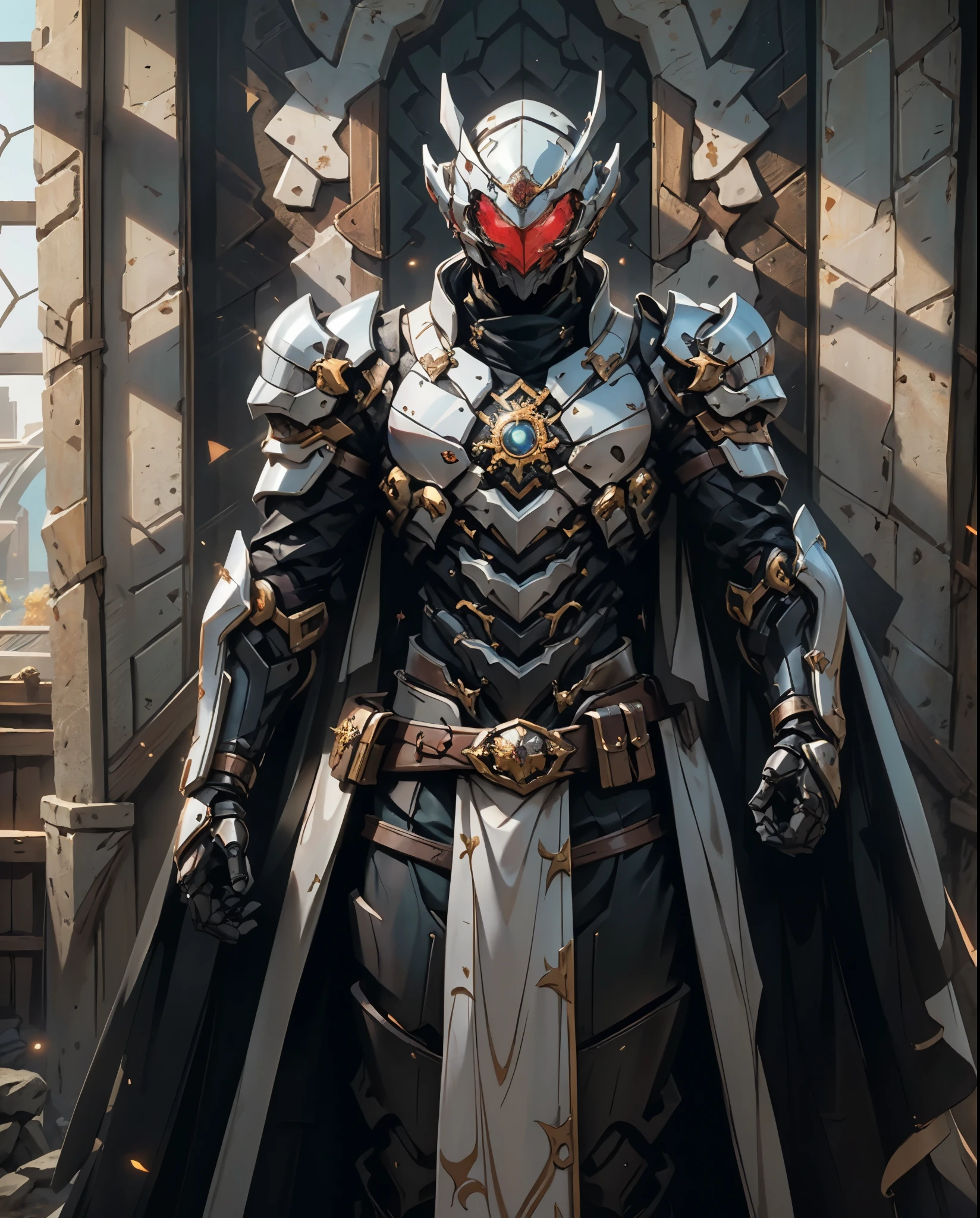 A man wearing a full-face helmet that covers most of his face, adorned in a biomimetic fantasy-style armor, the predominant black color is accented with red textures in the design this character embodies a finely crafted fantasy-style armored warrior design in anime, characterized by a sophisticated and mature manga art style, ((character concept art)), high definition, best quality, ultra-detailed, extremely delicate, anatomically correct, symmetrical face, extremely detailed eyes and face, high quality eyes, creativity, RAW photo, UHD, 16k, (Natural light, cinematic lighting, masterpiece:1.5)