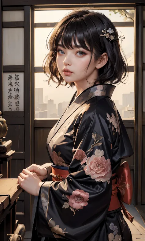 ((highest quality、masterpiece:1.3))、sharp:1.2、perfect body beauty:1.4、((layered hairstyles))、(kimono:1.1)、(shrine:1.2)、Highly de...