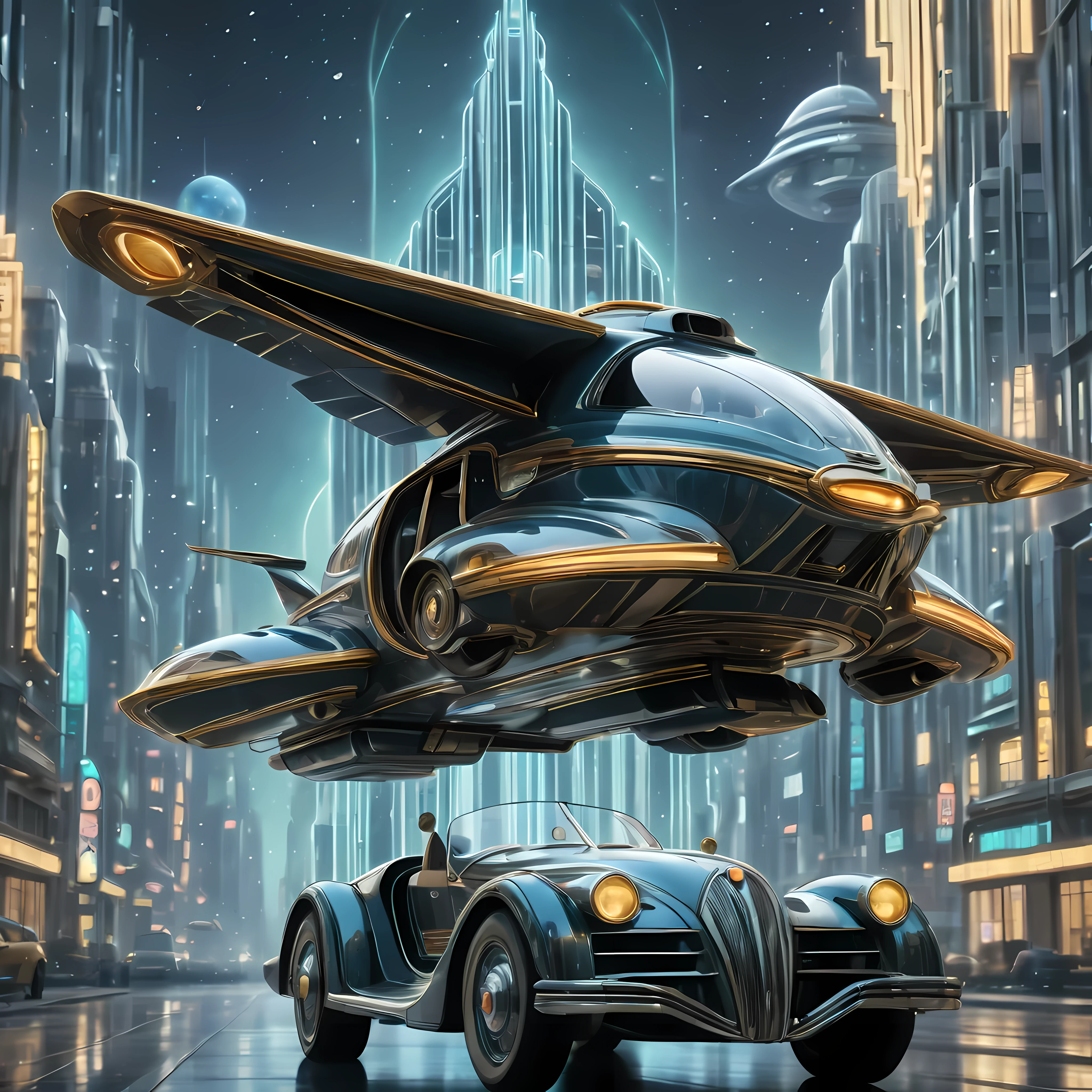 art deco style flying car, art deco style science fiction,

(best quality,4k,8k,highres,masterpiece:1.2),ultra-detailed,(realistic,photorealistic,photo-realistic:1.37),HDR,UHD,studio lighting,ultra-fine painting,sharp focus,physically-based rendering,extreme detail description,professional,vivid colors,bokeh.