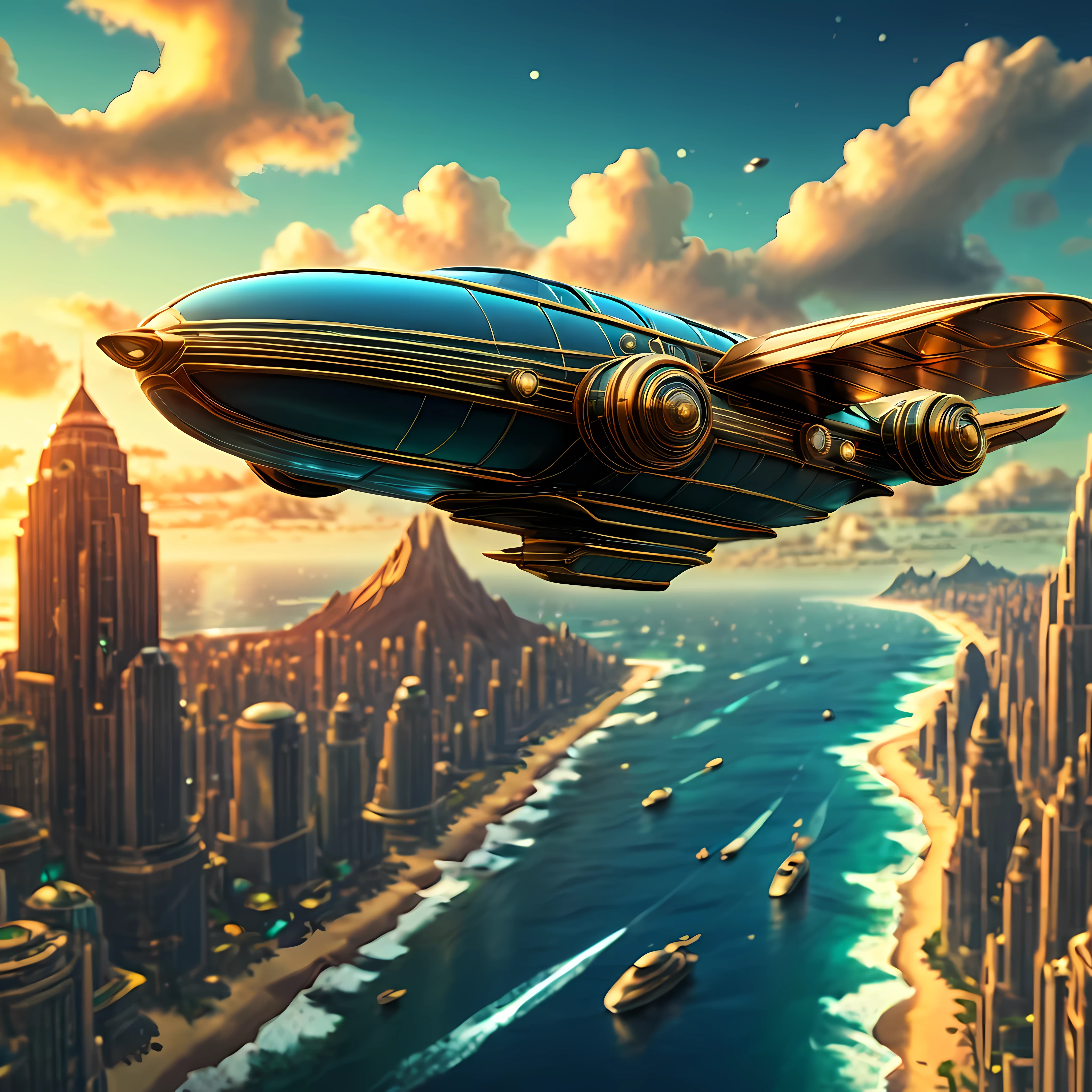 fliegendes Auto im Art-Deco-Stil, Science-Fiction im Art-Deco-Stil, Hintergrund ist ein riesiger wunderschöner Ozean

(beste Qualität,4k,8k,highres,Meisterwerk:1.2),ultra-detailliert,(Realistisch,photoRealistisch,photo-Realistisch:1.37),HDR,UHD,Studiobeleuchtung,Feinste Malerei,scharfer Fokus,physikalisch basiertes Rendering,äußerst detaillierte Beschreibung,Fachmann,lebendige Farben,bokeh.