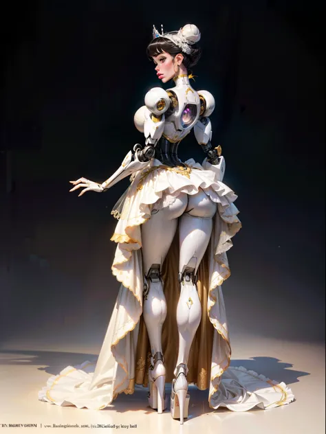 ((Back view:1.4)),looking straight to viewer, ((light black hair:1.4)), sexy aesthetic, There is a woman in a robot suit ((posing inside futuristic Roman building)), ((rose from titanic)), ((off white aesthetic:1.5)), ((Beautiful white girl half cyborg)), ...