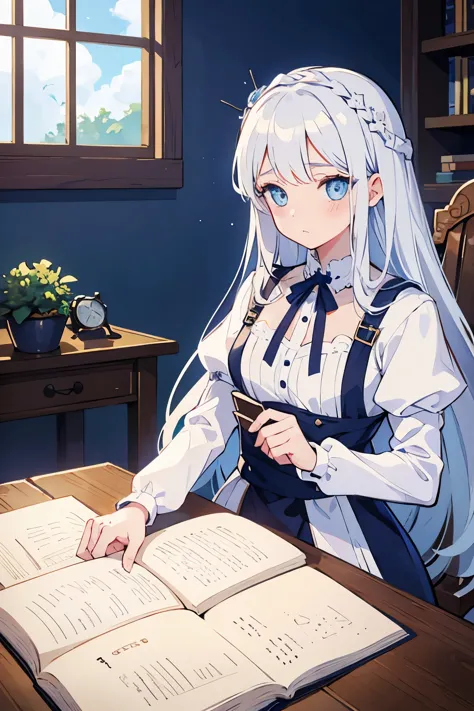 a girl who doesn&#39;t want to study but wants to get married with blue eyes and white hair in medieval style , manhwa