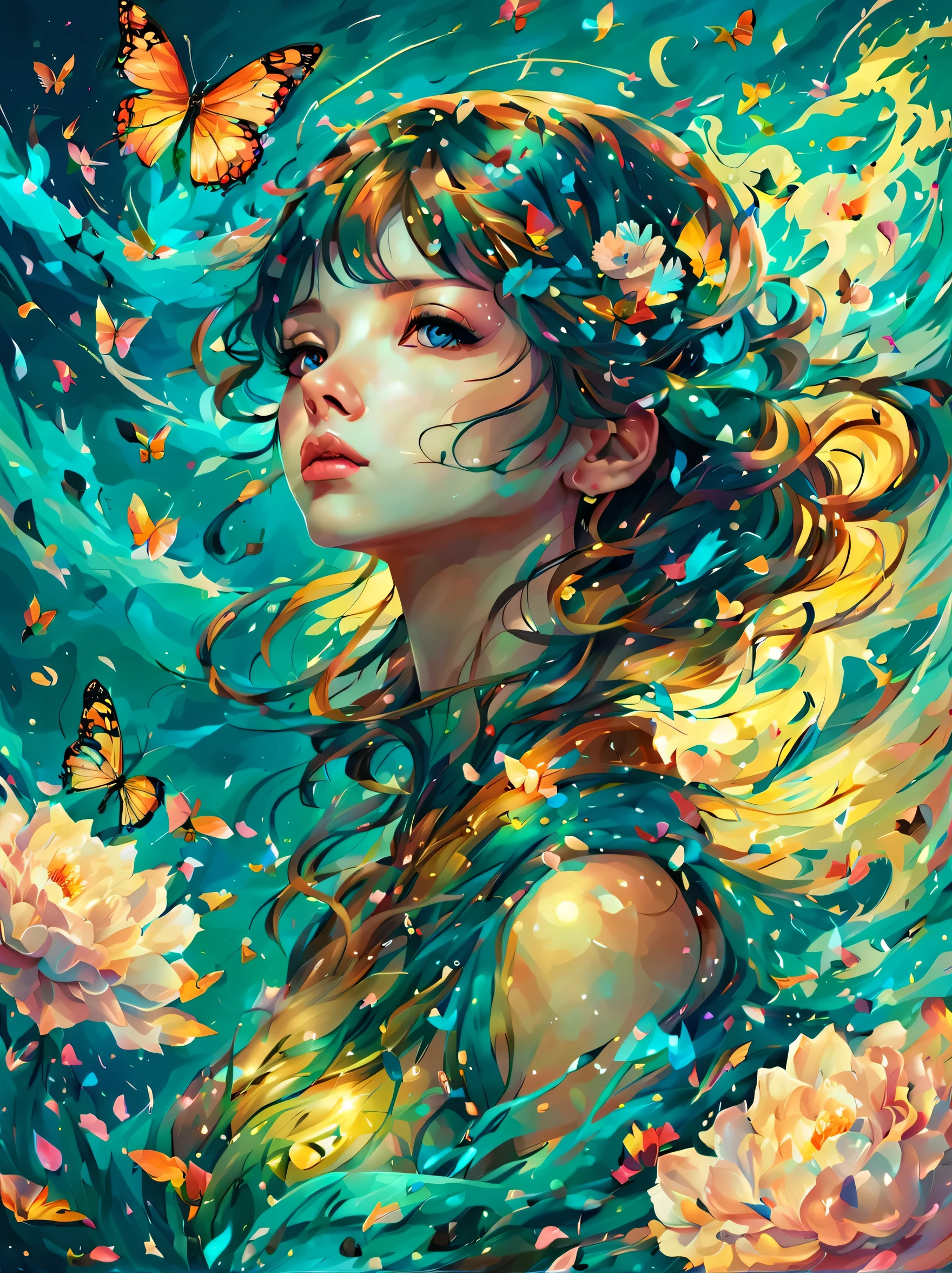 (masterpiece, highest quality:1.2),Windの精霊,girl:17 years old:perfect face,dance,butterfly々,flower,Wind,effect,become familiar with,magic effect,light,すごくlight, artistic, artist, color art, Use of magic,fancy,fantasy,beautiful,最高masterpiece,masterpiece,Sparkling,rich colors,colorful,colorfulな呪文を唱える,become familiar with,beautiful光と影,Sounds like fun, Isn&#39;t that so??,anatomically correct,Windのeffect,dream-like,fantasy,Mysterious,Lakeside