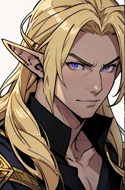 anime - style image of a young elf with purple eyes and blonde hair, blonde hair, blonde hair, a portrait of a male elf, beautif...
