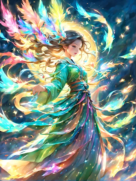 (masterpiece, highest quality:1.2), 1 girl, alone,Wind Spirit,become familiar with,magic effect,light,すごくlight, artistic, artist...