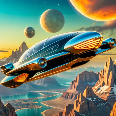 art deco style flying car, art deco style science fiction, background is vast mountain

(best quality,4k,8k,highres,masterpiece:...