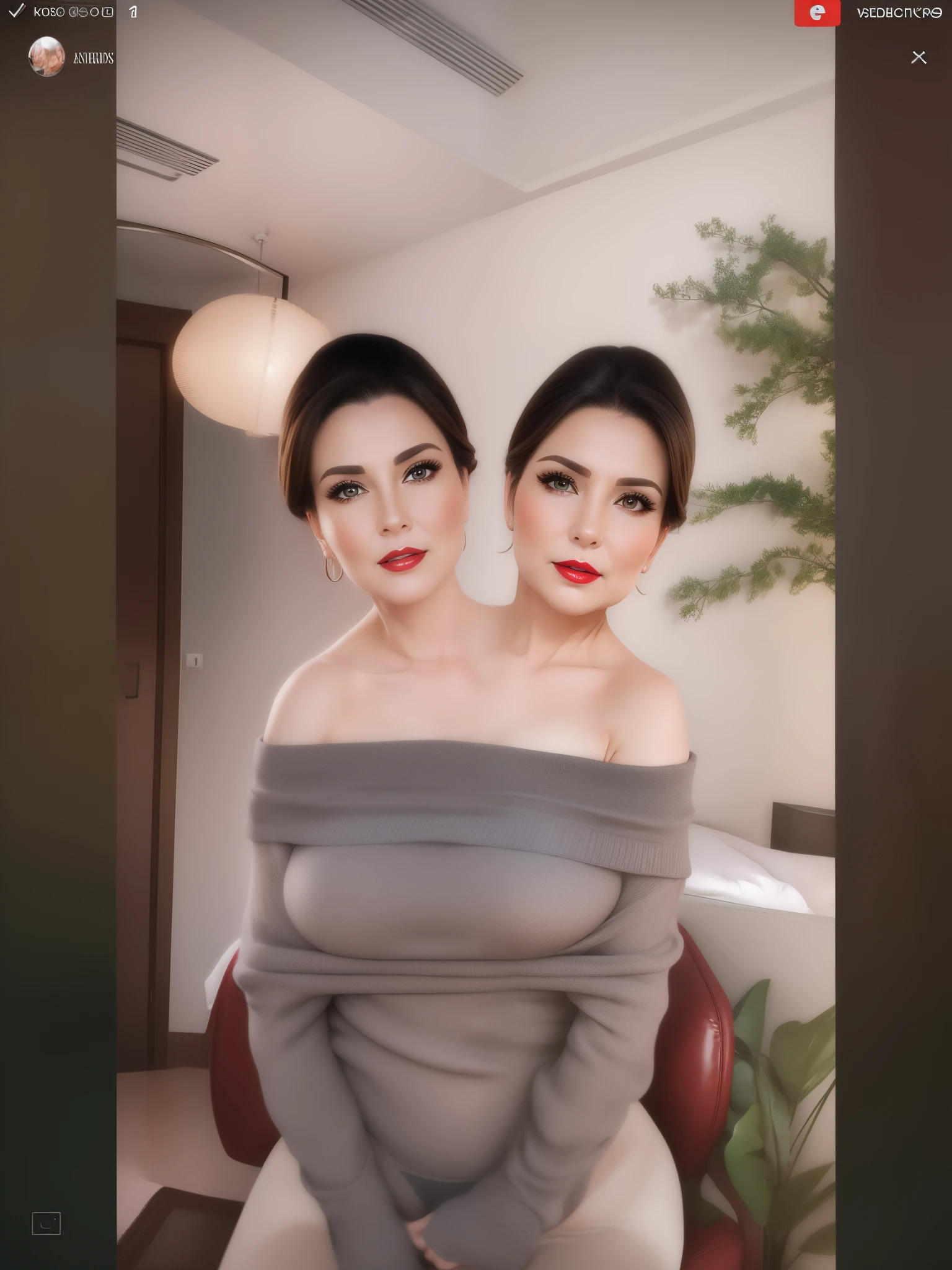 Two women in grey dresses posing for a photo - SeaArt AI