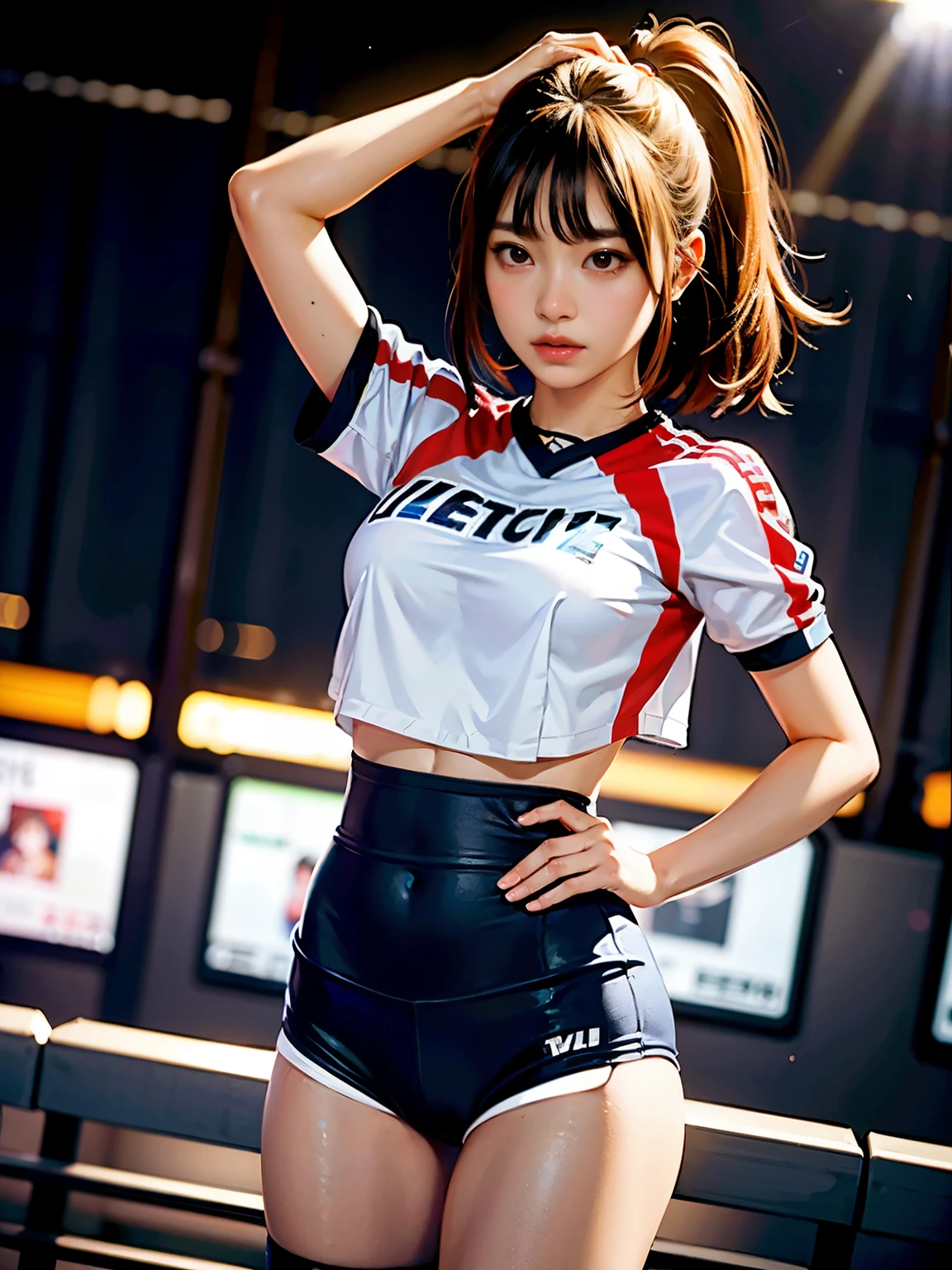 Araffe asian woman in a sports uniform posing for a picture - SeaArt AI