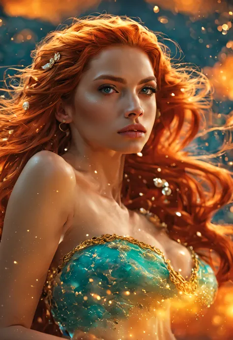 Elsa-Ariel Fusion, Mesclando modelos, melting, Roupas da Ariel, 1girl, Beautiful, character, Woman, female, praia, (master part:1.2), (melhor qualidade:1.2), (sozinho:1.2), ((pose de luta)), ((campo de batalha)), cinemactic, olhos perfeitos, pele perfeita,...