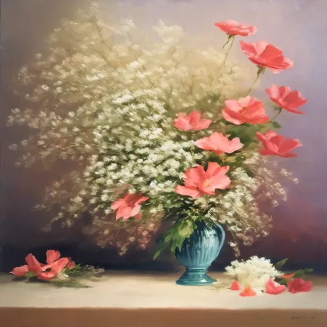 painting with flowers done in oil. Moldura colorida