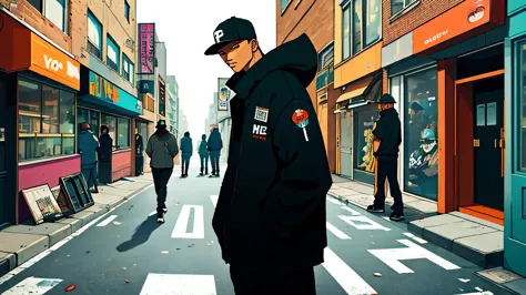 make me a hip hop street scene that reflect the genre's roots in urban culture.