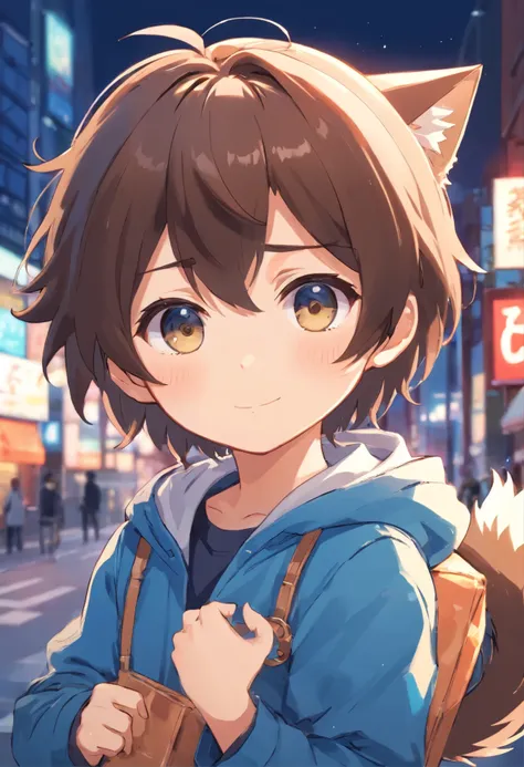 Anime girl with a backpack and a cat ears on her head - SeaArt AI