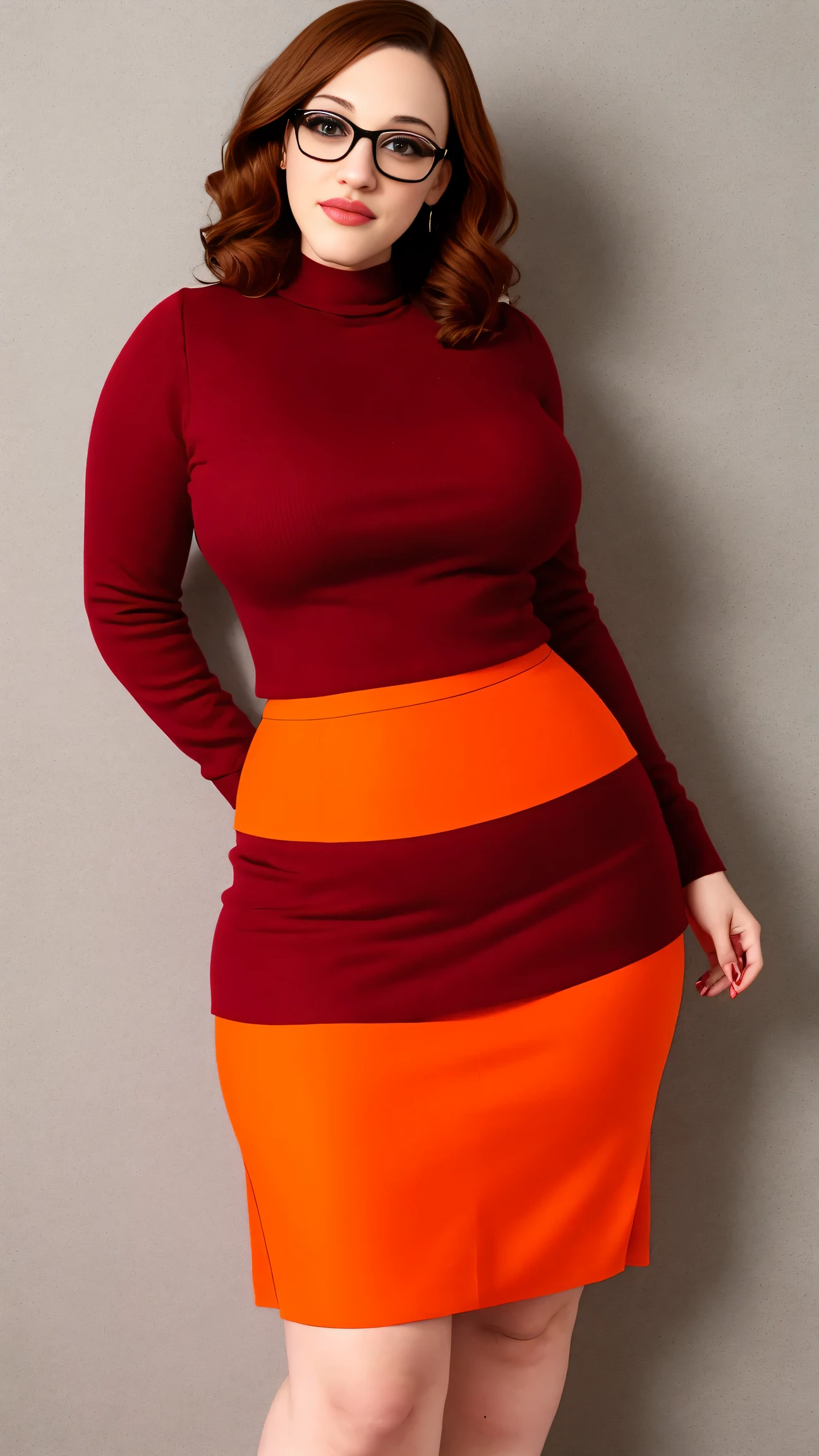 A woman in a red and orange dress poses for a picture - SeaArt AI