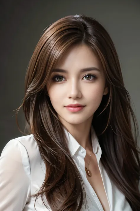table top, highest quality, realistic, super detailed, finely, High resolution, 8k wallpaper, 1 beautiful woman,, light brown messy hair, wearing a business suit, sharp focus, perfect dynamic composition, beautiful and fine eyes, fine hair, Detailed realis...