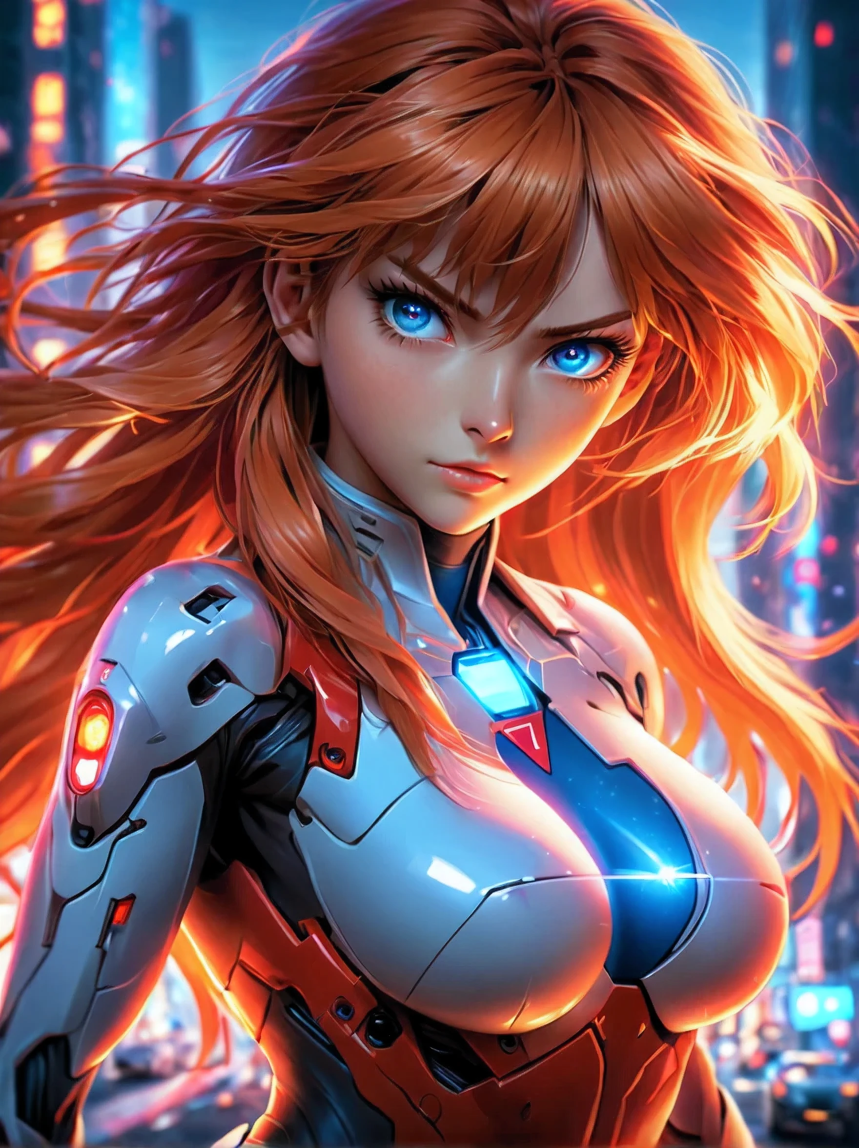 Asuka Langley, Néons colorés, netteté, (Meilleure qualité, 4k, haute résolution, Photoréaliste:1.37), traits du visage détaillés, cheveux roux, yeux bleus intenses, expression déterminée, uniforme de pilote rouge, fond de paysage urbain futuriste, couleurs vives, (hyperréaliste), (illustration), (haute résolution), (8k), (extrêmement détaillé), (Meilleure illustration), (beautiful yeux détaillés), (Meilleure qualité), (ultra-détaillé), (chef-d&#39;œuvre), (fond d&#39;écran), (Anatomiquement correct), (seulement), (1 fille), (cheveux réalistes très détaillés), (yeux hétérochromes), (yeux détaillés), (Yeux pétillants), (gros seins réalistes:1.5), (seins aux tétons exposés:1.35), (Longues jambes), (Abdos minces), (pose dynamique), (petite bouche fermée:1.3), (NSFW), (Expression concentrée)