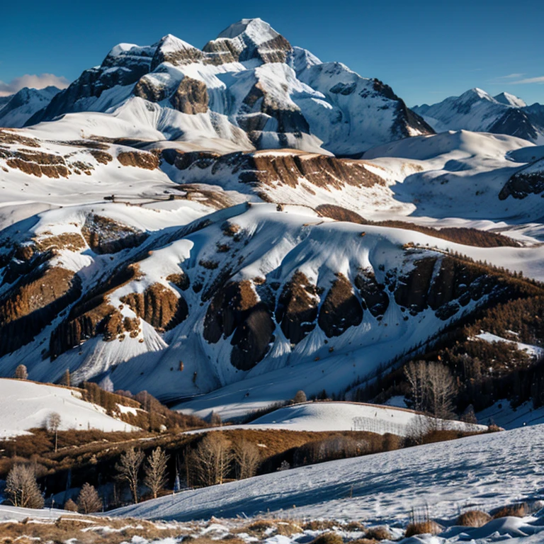 
Realistic snowy mountain landscape. Majestic peaks. Pristine snow. Crisp air. By landscape artist.