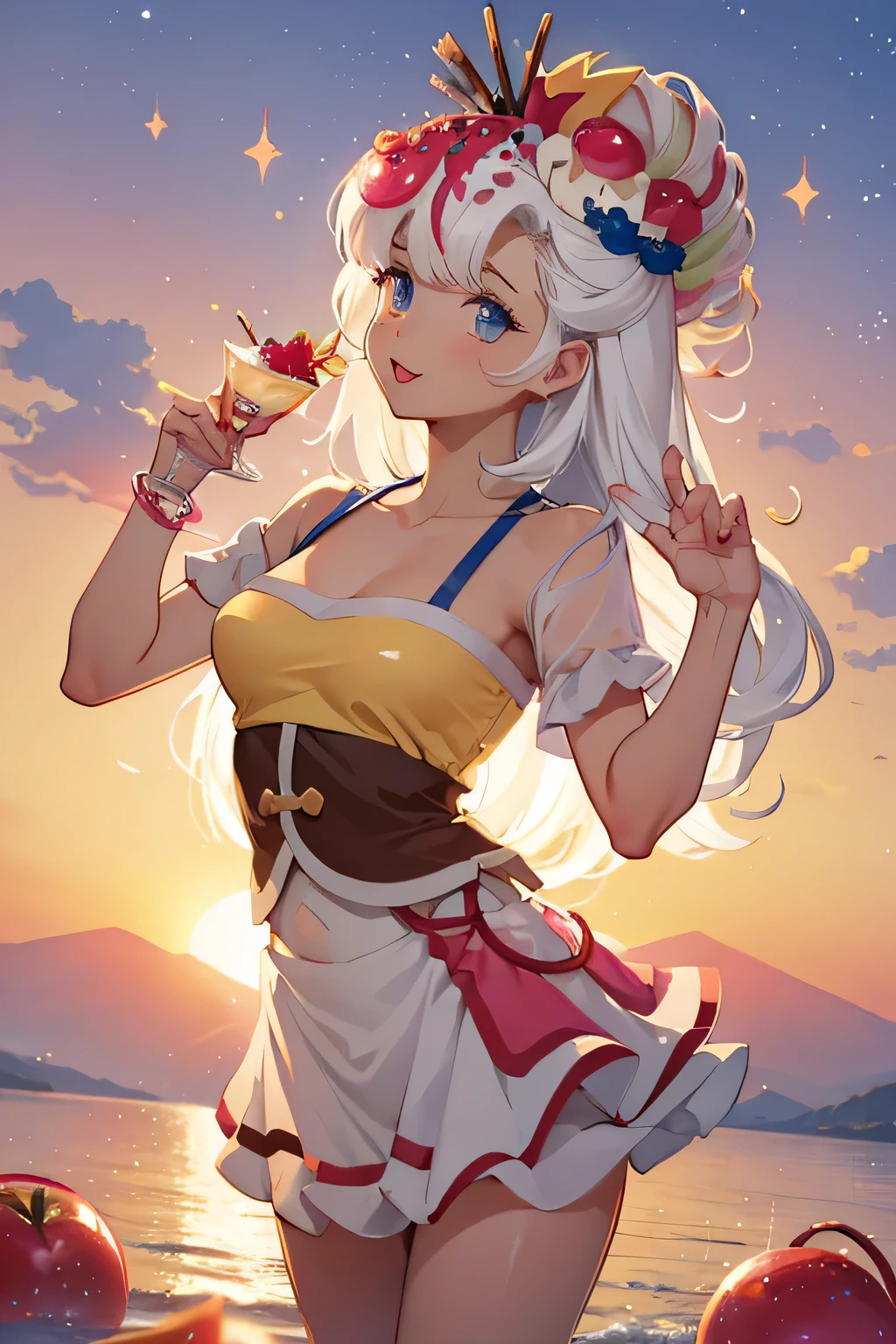 parfait cookie, cute pose, fantasy background