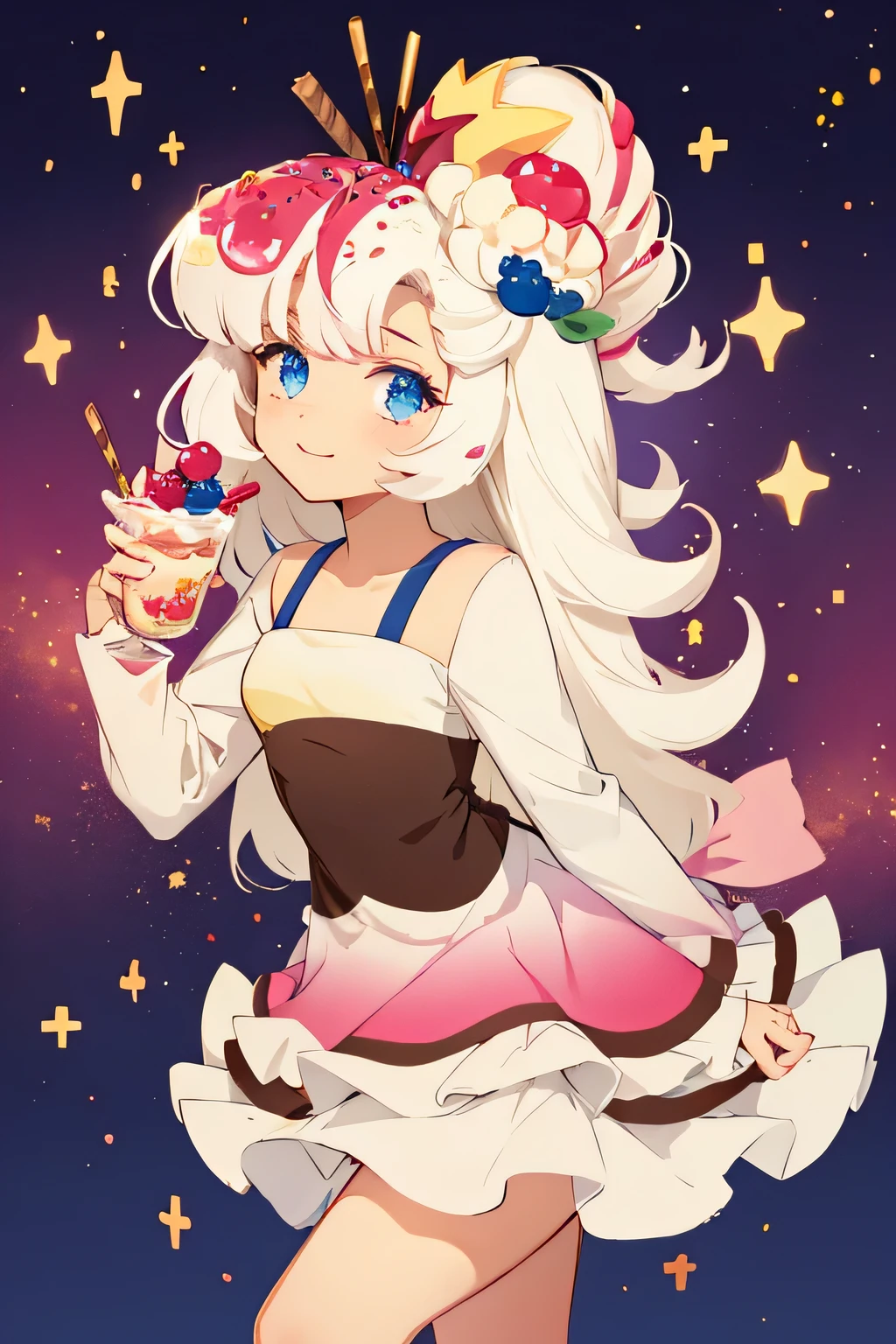 parfait cookie, cute pose, fantasy background