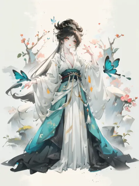 Close-up of a woman wearing a butterfly skirt, beautiful fantasy queen, ((beautiful fantasy queen)), full body xianxia, xianxia ...