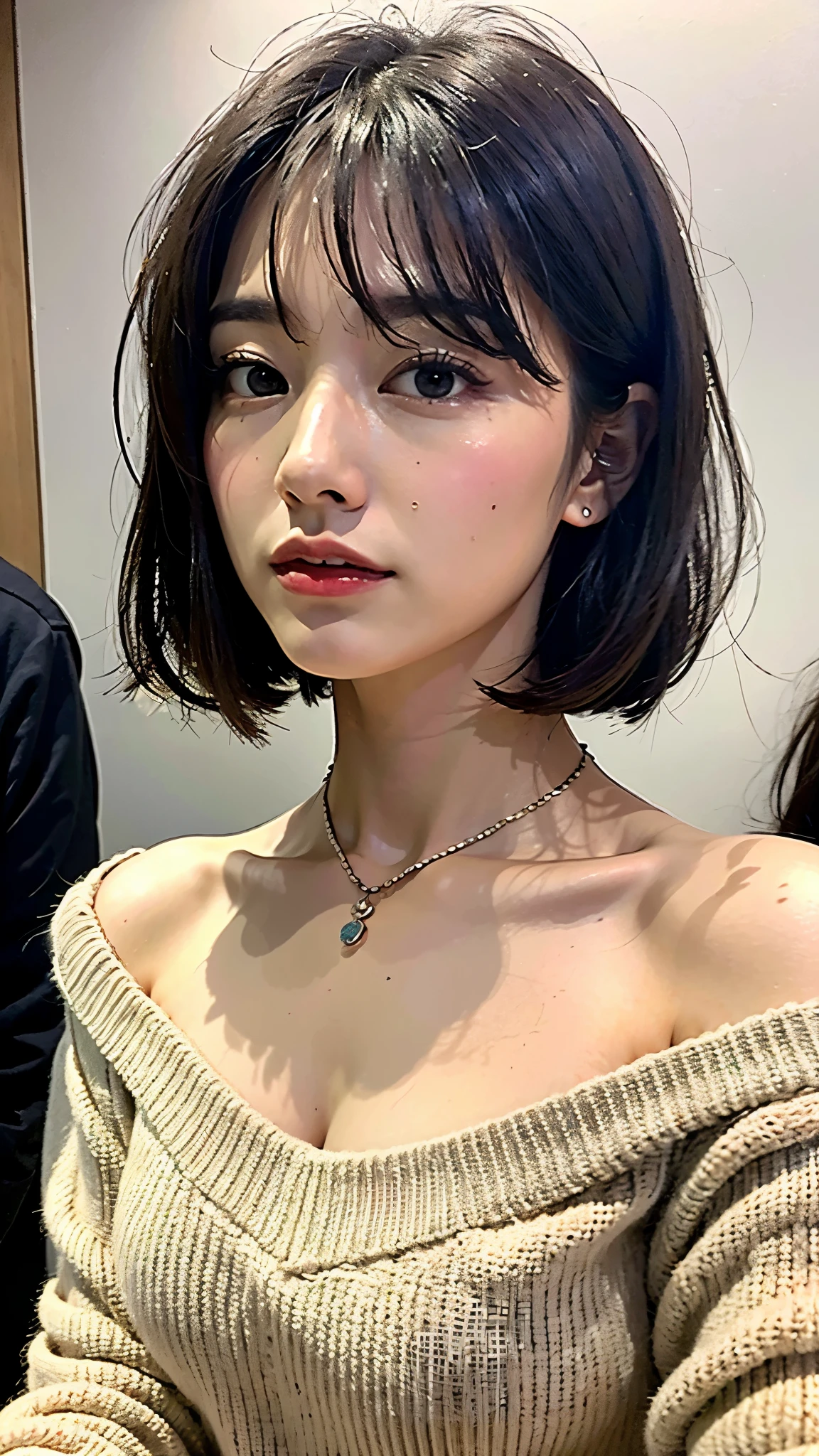 Araffed asian woman with a short haircut and a sweater - SeaArt AI